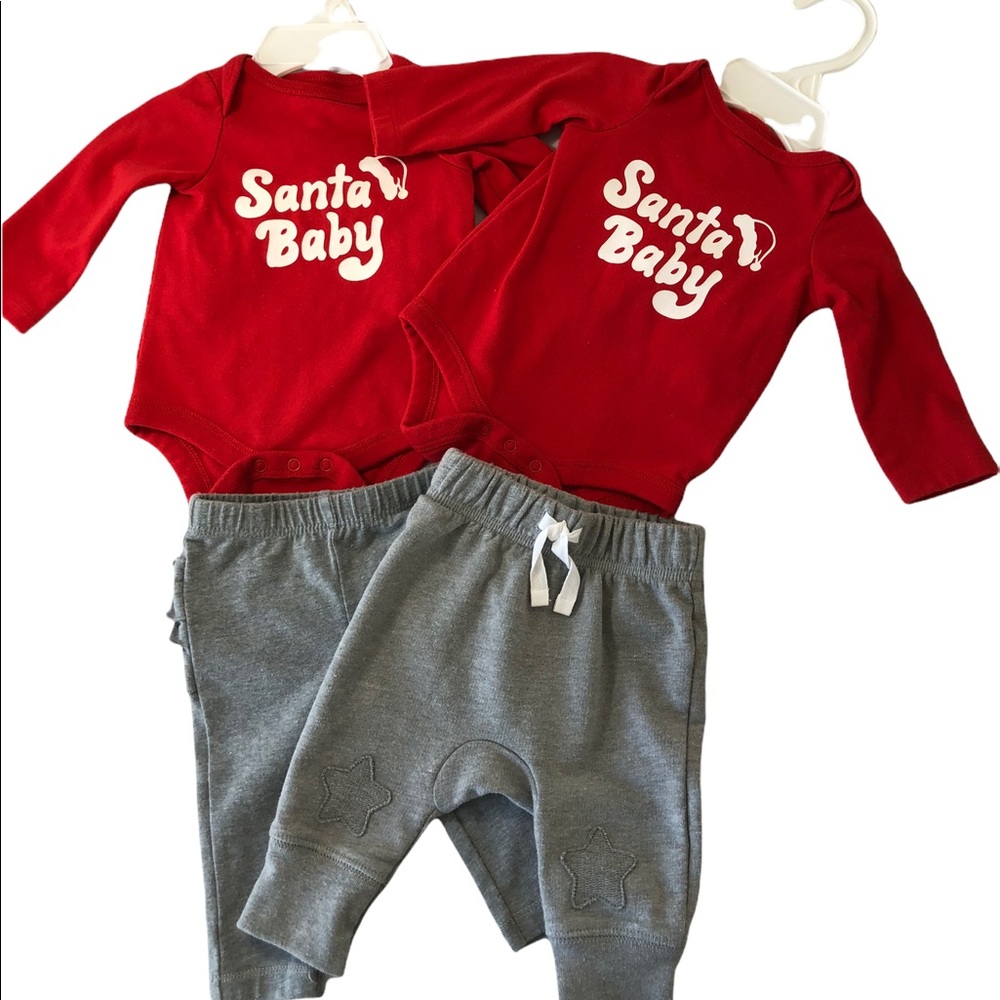 Twins Red Christmas Holiday Outfits Santa Baby Girl & Girl or Boy-Girl NB Twins - Picture 3 of 6